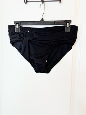 Seafolly Black Bikini Bottom Size 10 Ruched Tie Side High Waist NWT Swim
